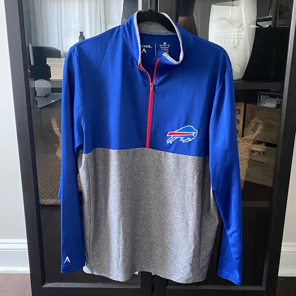 Buffalo Bills Blue and Gray Quarter-Zip Pullover - Antigua